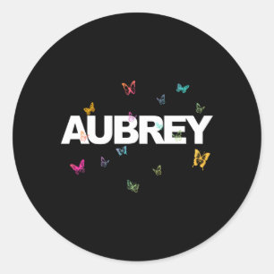 Sticker Rond Aub - Beau Nom Avec Papillons Colorés