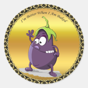 Sticker Rond Aubergine de bande dessinée avec les cheveux vert