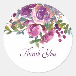 Sticker Rond Aubergine violet floral Merci  Clas aquarelle