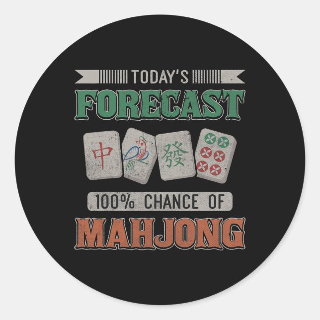 Sticker Rond Aujourd'hui Prévision 100 Chance du Mahjong Parti  (Devant)