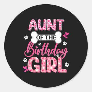 Sticker Rond Aunt Of The Birthday Girl Dogs Paw Theme Family Ma