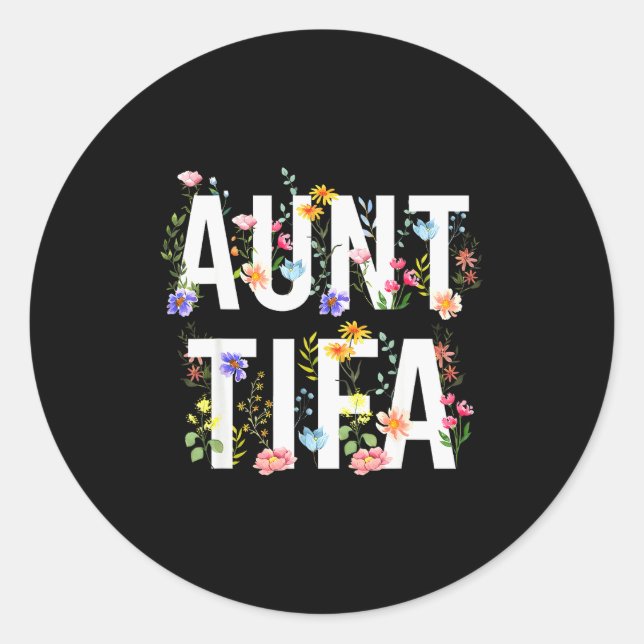 Sticker Rond Aunt Tifa - Retro Wildflowers Floral Feminist Mom  (Devant)