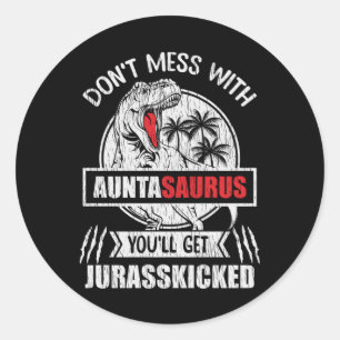 Sticker Rond AuntaSaurus Drôle de Dinosaure Cadeau pour la Fami