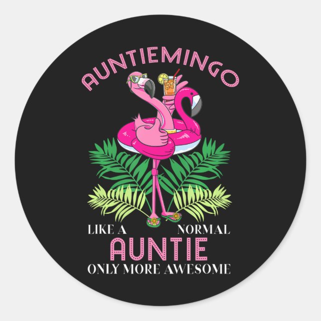 Sticker Rond Auntiemingo Auntie Flamant rose Amour Tante Tita T (Devant)