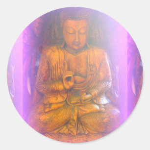 Sticker Rond aura pourpre reposant l'autocollant de Bouddha