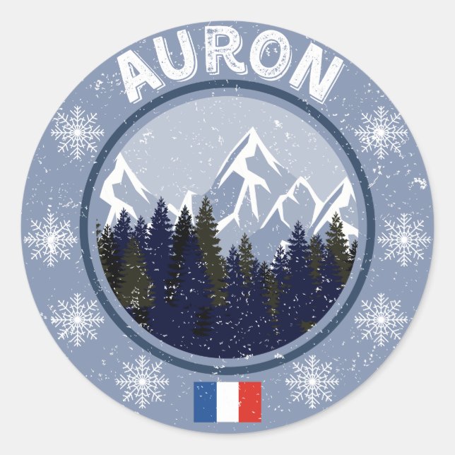 Sticker Rond Auron Station de Ski (Devant)