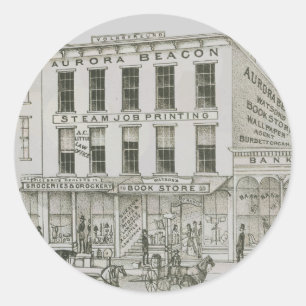 Sticker Rond Aurora Illinois Aurora Beacon News 1871 Stone Lith