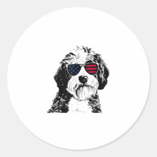 Sticker Rond Aussiedoodle Chien 4 juillet Amérique États-Unis D