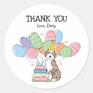 Sticker Rond Aussiedoodle Chien Anniversaire Fête Favoriser Tag