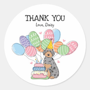Sticker Rond Aussiedoodle Chien Anniversaire Fête Favoriser Tag