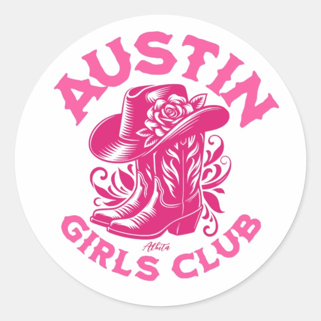 Sticker Rond austin bachelorette floral cowgirl rose (Devant)