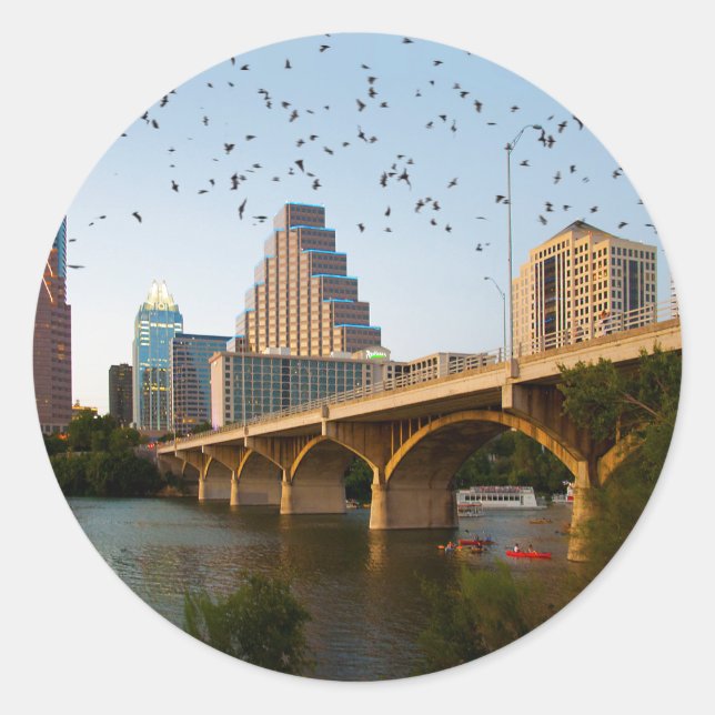 Sticker Rond Austin, Texas avec chauves-souris (Devant)