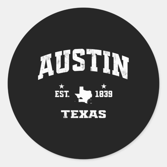 Sticker Rond Austin Texas Tx State Throwback Athletic (Devant)