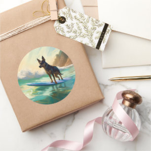 Sticker Rond Australian Kelpie Beach Surf Paining