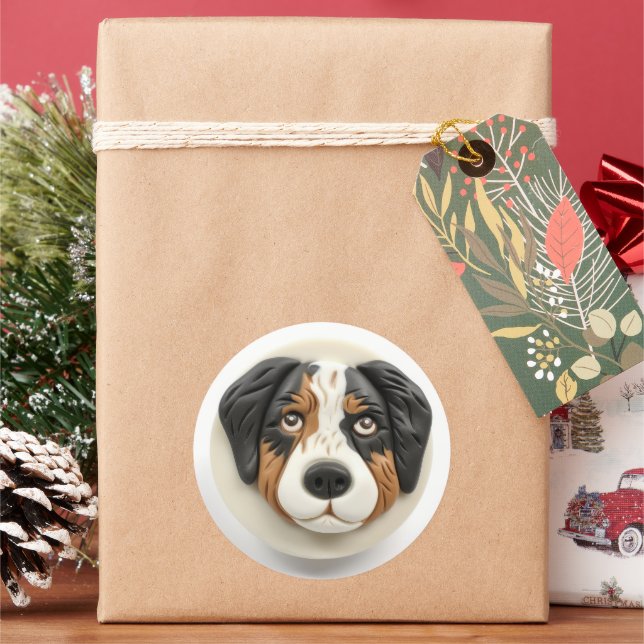 Sticker Rond Australian Shepherd Dog 3D inspiré (vacances)