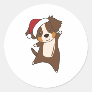Sticker Rond Australian Shepherd Merry Christmas Winter
