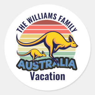 Sticker Rond Australie Voyage Cute Kangaroo Sunset Custom