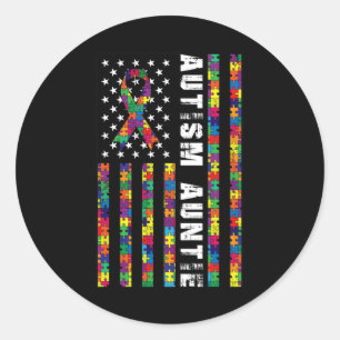 Sticker Rond Autism Auntie American Flag Sensibilisation sur l'