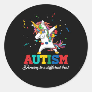 Sticker Rond Autism Awareness Dabbing Unicorn Dancing Puzzle Pi