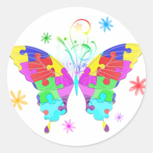 Sticker Rond Autism Butterfly