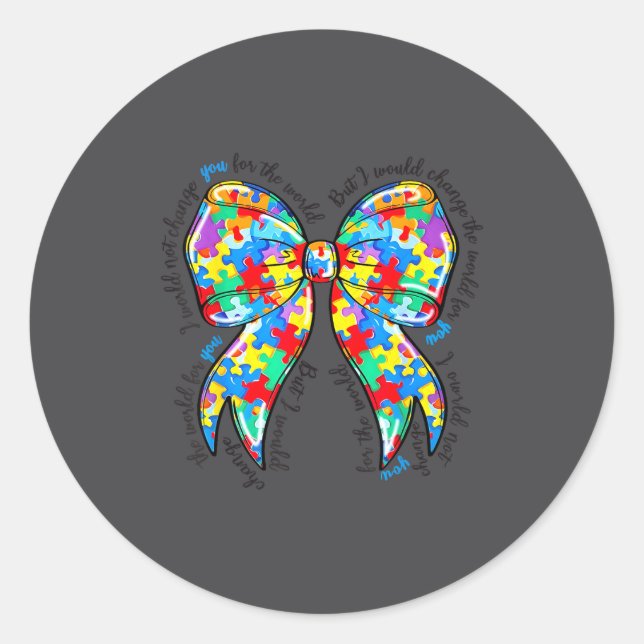 Sticker Rond Autism Coquette Bow Puzzle Autism Awareness Proud  (Devant)