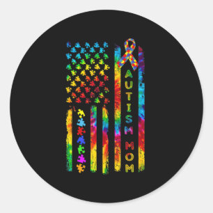 Sticker Rond Autism Mama Tee Autism Awareness Tie Dye American 