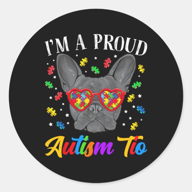 Sticker Rond Autism Tio French Bulldog Puzzle (Devant)