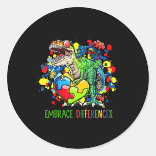 Sticker Rond Autisme Accepter les différences Dinosaur T-Rex en