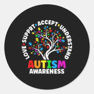 Sticker Rond Autisme Aimer Accepter le soutien Autiste Autisme