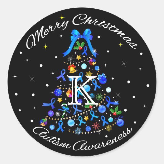 Sticker Rond Autisme Arbre de Noël bleu (Devant)