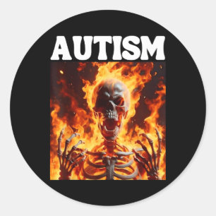 Sticker Rond Autisme Drôle Cringe Dur Skeleton Mème Flames 1