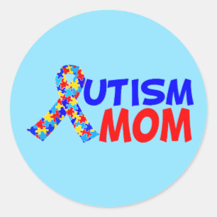 Sticker Rond Autisme Maman Bleu Rouge ruban de sensibilisation