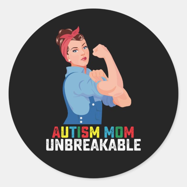 Sticker Rond Autisme Maman Fier Indestructible Famille Autiste (Devant)