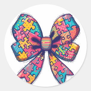Sticker Rond Autisme Maman Puzzle Pièce Coquette Bow Ruban Auti