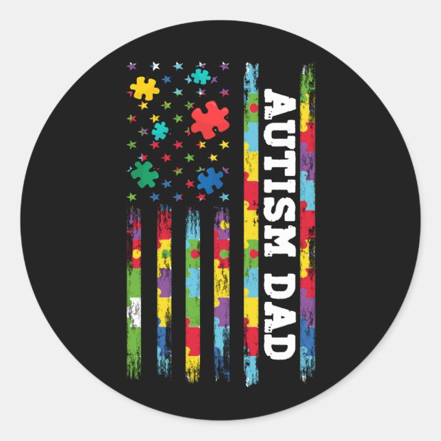 Sticker Rond Autisme Papa Sensibilisation American Flag USA Puz (Devant)