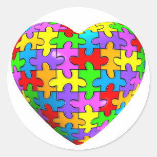 Sticker Rond Autisme Puzzle Coeur