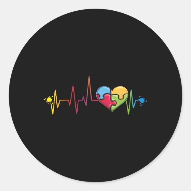 Sticker Rond Autisme Puzzle Pièce Hebeat Jigscie La sensibilisa (Devant)