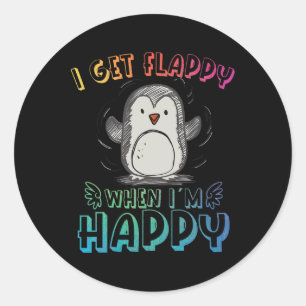 Sticker Rond Autisme Stimming Penguin Je deviens Félicat quand 