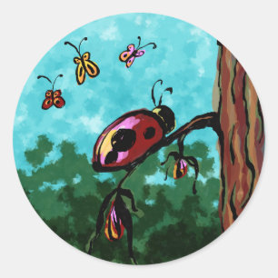 Sticker Rond Autocollants, Peinture coccinelle sur une branche