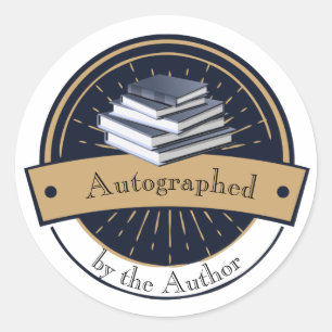 Sticker Rond Autographié par l'auteur, pile de livres