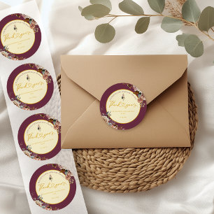 Sticker Rond Automne Amour Automne Floral Élégant Bourgogne