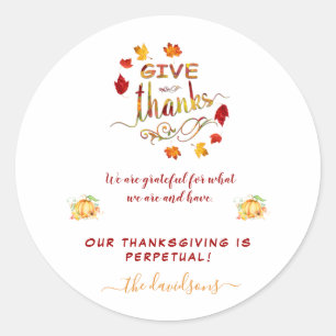 Sticker Rond Automne Aquarelle Les Feuilles Remercient Monogram