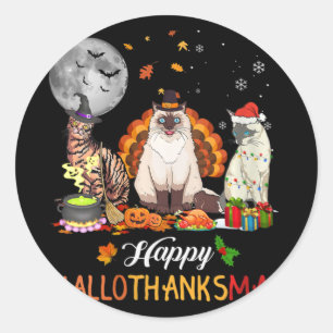 Sticker Rond Automne Automne Automne Cute Chat Halloween Thanks