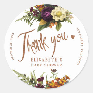 Sticker Rond Automne automne baby shower floral en cuivre merci