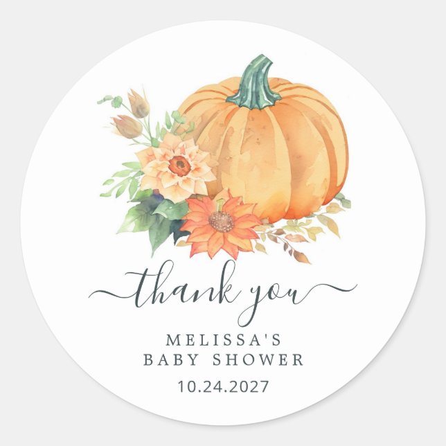 Sticker Rond Automne/Automne Citrouille Floral Baby shower Merc (Devant)