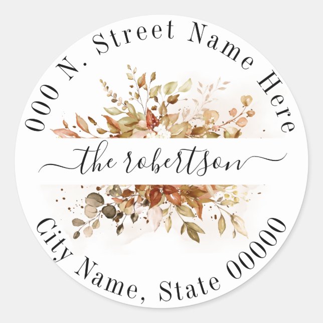 Sticker Rond Automne Automne Eucalyptus Foliage Boho Adresse de (Devant)