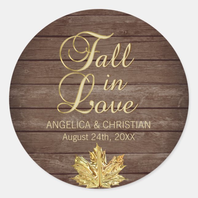 Sticker Rond Automne Automne Rustique Gold TOMBE EN AMOUR Maria (Devant)