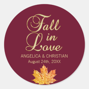 Sticker Rond Automne Bourgogne La chute d'or en amour Mariage