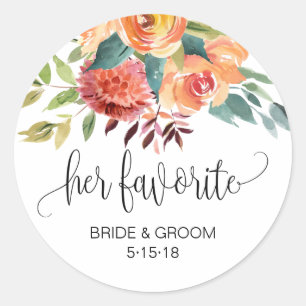 Sticker Rond Automne Bourgogne Orange Floral Mariage Favoriser 