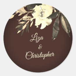 Sticker Rond Automne Brown Aquarelle séchée Fleurs d'automne Ma